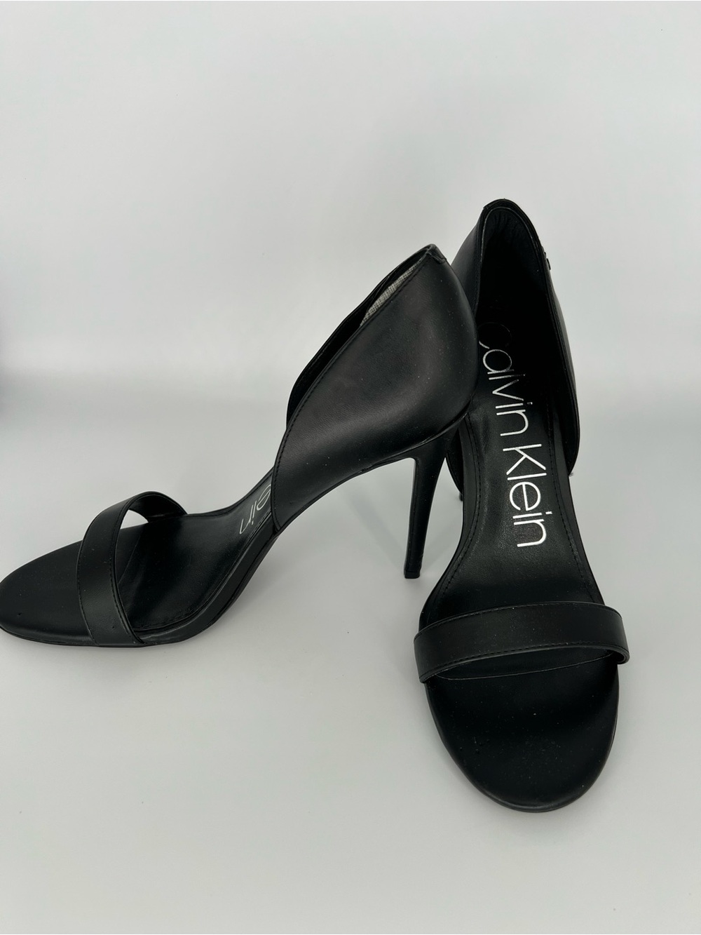 Calvin Klein Black Ankle Strap Stiletto Heels Sandals Size 9.5 M NEW